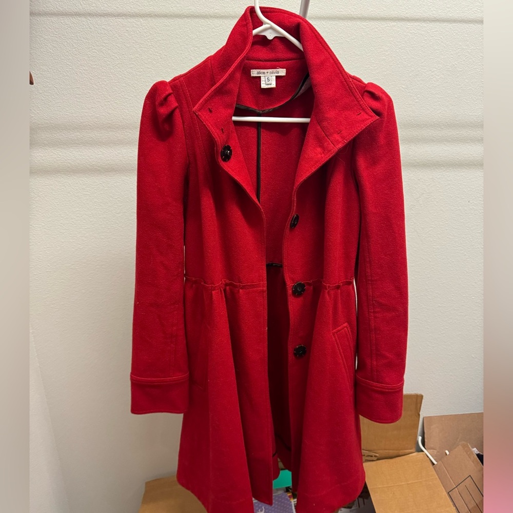 Alice + Olivia Vibrant Red Wool Blend Pea Coat